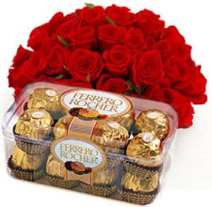 24 Red Roses with 16Pcs Ferrero Rocher Chocolates